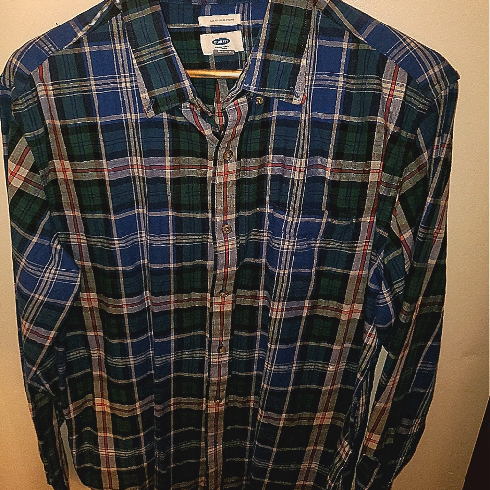 Like New L Men's Old Navy Flannel Shirt Slim Fit Plaid Cotton Long Sleeve